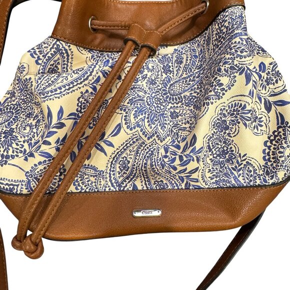 Vintage Chaps Floral Bucket Bag – Blue Paisley Print with Brown Leather Accents - Picture 2 of 4